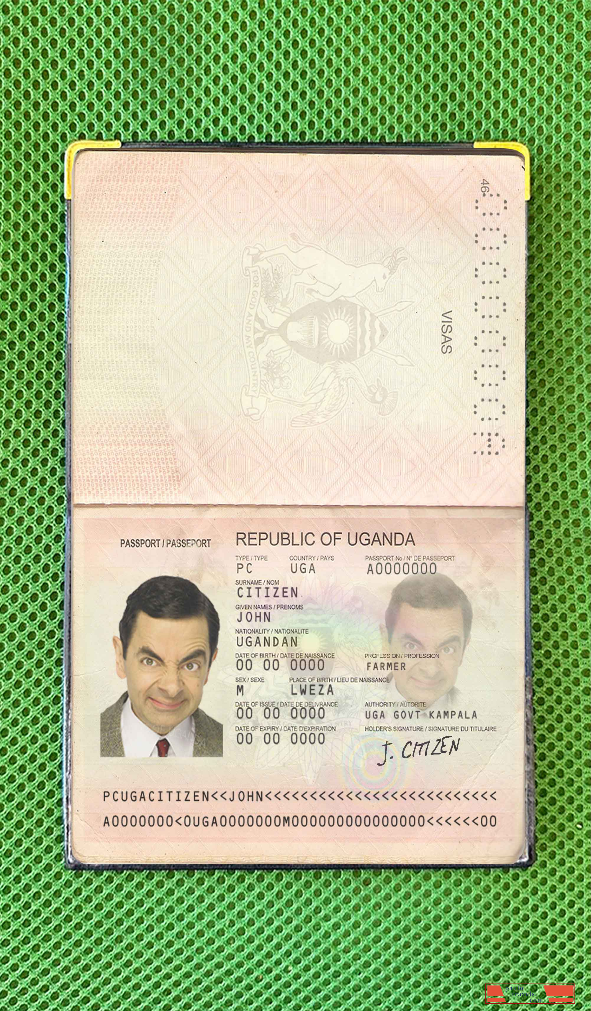 Uganda passport photo look PSD template